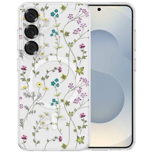 RALEAVO for Samsung Galaxy S26 Plus Case Floral Magnetic Case,Transparent | Compatible with MagSafe,Cute Clear Floral Case with Flowers for Girls Women,Hard Back Shockproof Case for Samsung S26 Plus - color: Clear/Floral Branch, size: S26 Plus