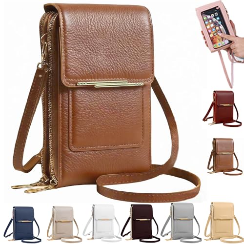 Anti-Theft Leather Bag,Small Crossbody Cell Phone Purse Wallet for Women,Touchscreen Phone Purse Crossbody Bag - color: Brown 1
