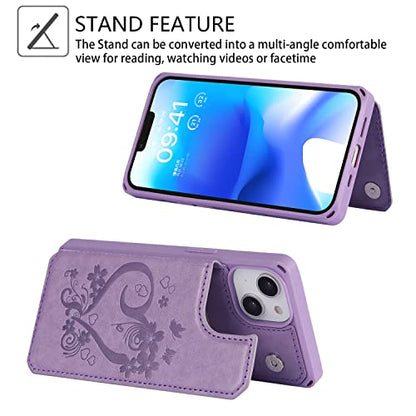 Cavor for iPhone 14 Wallet Case with Card Holder for Women, Purple - color: D-Purple