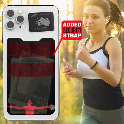 Gecko Travel Tech Double Pocket - Adhesive Card Holder - Cell Phone Pouch - Stick on Spandex Pocket - Carry Credit Cards and Cash (Basketball) - color: BASKETBALL
