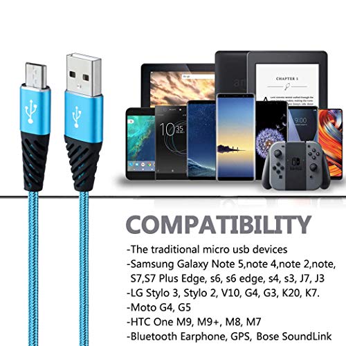 Bynccea Micro USB Cable Fast Charge,Nylon Braided Android USB Cable 6FT 5-Pack Phone Charging Cord Compatible with Samsung Galaxy S6 S7 Edge J3 J7,LG,HTC,Motorola,Sony,Xbox One,PS4