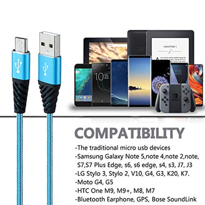 Bynccea Micro USB Cable Fast Charge,Nylon Braided Android USB Cable 6FT 5-Pack Phone Charging Cord Compatible with Samsung Galaxy S6 S7 Edge J3 J7,LG,HTC,Motorola,Sony,Xbox One,PS4