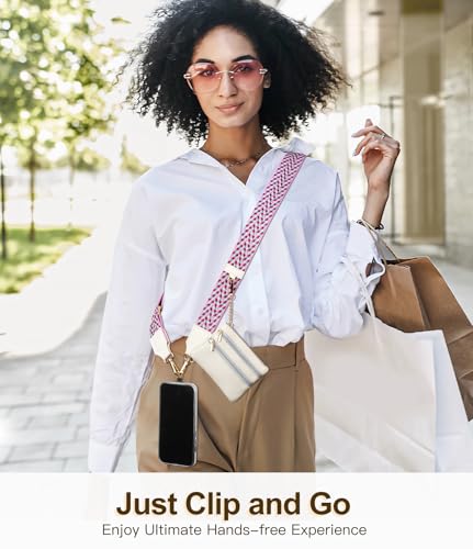 TiMOVO Clip and Go Phone Strap Crossbody with Leather Wallet, Adjustable Anti-Theft Lanyard with Pouch for Most Phone Case - color: V Stripe Red & Blue