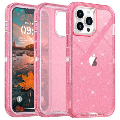 TUTUKII for iPhone 13 Pro Max&12 Pro Max Case Pink Glitter | Heavy Duty Shockproof, Anti-Drop, Anti-Yellow,Triple-Layer Transparent Protective Phone Cover, 6.7" - color: Pink Glitter, size: iPhone 12 Pro Max & 13 Pro Max 6.7"