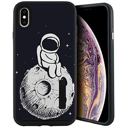 CasesOnDeck Case Compatible with [Apple iPhone X | iPhone Xs][Grip Tactical] iPhone Xs Hybrid Bump and Drop Protection Case Slim Fit Dual Layer Cover (Man on Moon) - color: Man on Moon