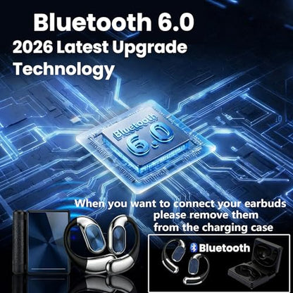 Open-Ear Headphones, Bluetooth 6.0 Wireless Earphones Black - color: Black