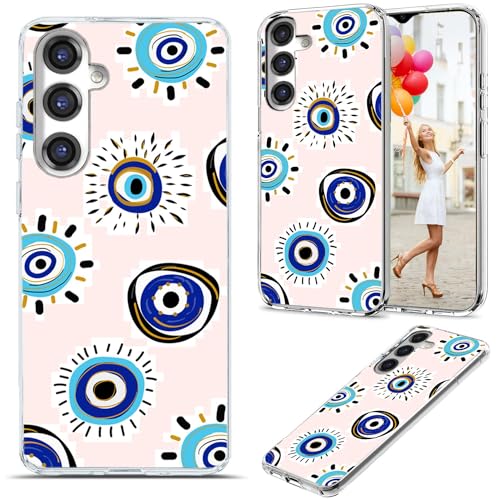 for Samsung Galaxy S24 FE Case for Girl Women Men, Full Protective Shockproof Slim Soft TPU Clear Phone Cover Cases with Design for Galaxy S24 FE,Cool Fun Fashion Blue Evil Eye - color: Blue Evil Eye