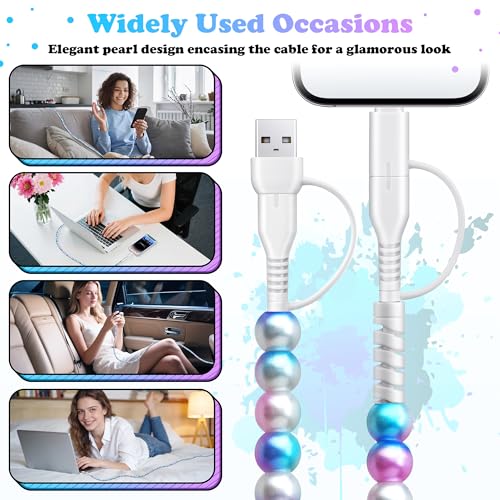 USB C Charging Cable Beaded Charger Cord 4 in 1 [MFi Certified] - color: Pearl 4 in 1