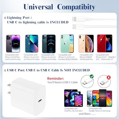 iPhone 14 13 12 11 Charger Fast Charging, 2Pack USB C Charger with 6FT Cord