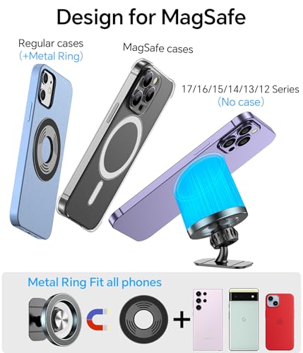 Kaistyle for MagSafe Car Mount, [Never Drop] Magnetic Phone Holder for Car Dash, HandsFree 360° Rotation Phone Mount [Strongest 3M Adhesive] for iPhone 15 14 13 12 & Mag Safe Case, Metal Gray - color: Metal Gray