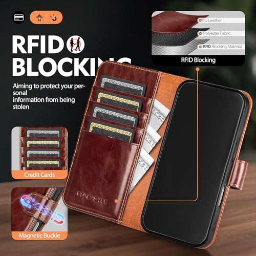 Compatible with iPhone 16 Pro Max Genuine Leather Case Wallet with Card Holder,Women Men Real Leather Flip Folio RFID Blocking Credit Card Slots Phone Cover,for Apple 16 ProMax,Brown - color: Brown, size: iPhone 16 Pro Max - 6.9"