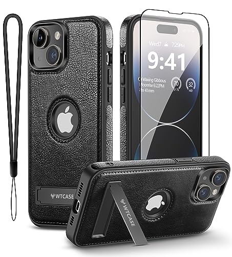 WTCASE Magnetic for iPhone 15 Leather Case,Built-in Invisible Stand [Compatible with Magsafe] Protective Slim Kickstand Phone Cover Compatible with iPhone 15 (2023) 6.1" (Black) - color: Black, size: iPhone 15 - 6.1"