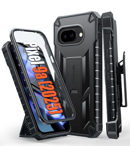 FNTCASE for Google Pixel 9A Case, Belt Clip, Built-in Screen Protector | Rugged Kickstand, 20FT Military-Grade Drop Protection, Full Body Heavy Duty Shockproof Holster, Hard Protective Cover