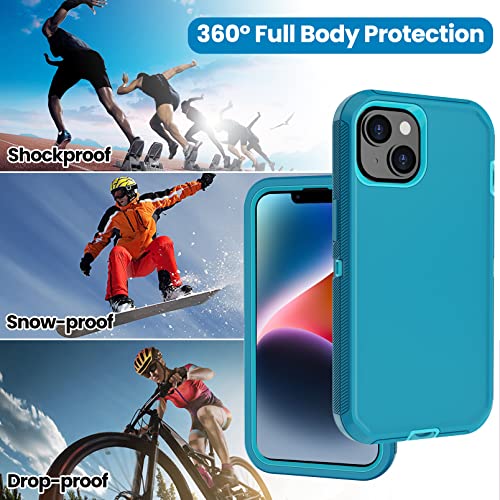 for iPhone 14 Case with 2 Screen Protector,Heavy Duty Shockproof Dropproof Dust Proof Military 3-Layer Rugged Durable Protective Cover - color: Lake/Sky Blue