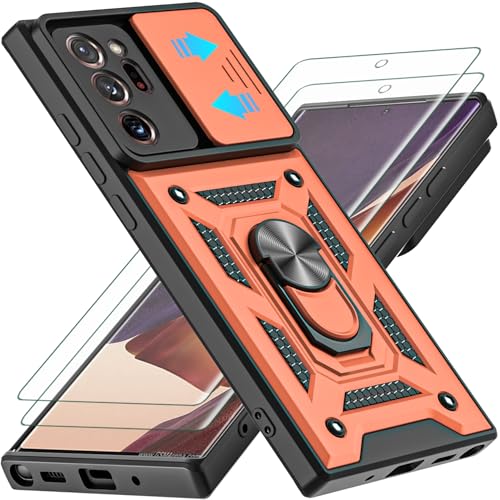 for Galaxy Note 20 Ultra Case, with Self Healing Flexible TPU Screen Protective [2 Pack] & Slide Camera Cover, 360°Rotation Ring Kickstand [Military Grade] Case. (Rose Gold) - color: N-Rose Gold