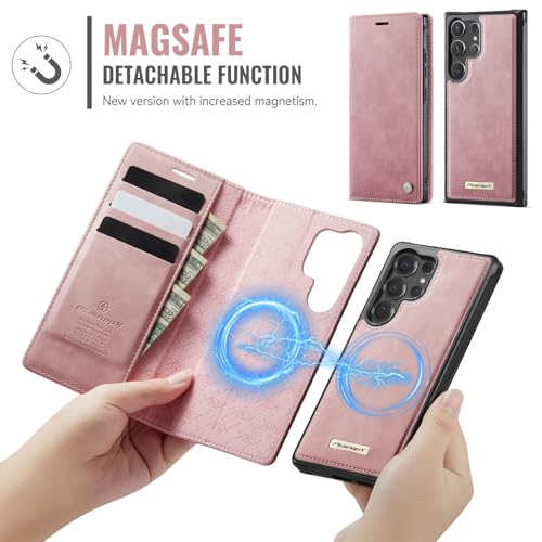 for Samsung Galaxy S26 Ultra 2in1 Detachable Wallet Case, Pink | Compatible with Magsafe, Magnetic, RFID Blocking Card Holder, Shockproof, Kickstand, Wireless Charging, PU Leather Flip Cover - color: (Detachable 2 in 1)-Pink, size: Galaxy S26 Ultra