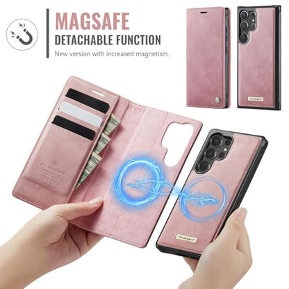 for Samsung Galaxy S26 Ultra 2in1 Detachable Wallet Case, Pink | Compatible with Magsafe, Magnetic, RFID Blocking Card Holder, Shockproof, Kickstand, Wireless Charging, PU Leather Flip Cover - color: (Detachable 2 in 1)-Pink, size: Galaxy S26 Ultra