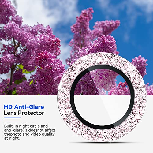 CloudValley [3 Pcs for Samsung Galaxy S24 / S23 / S23 Plus Camera Lens Protector, 9H Tempered Glass + Aluminum Alloy Metal Individual Lens Protective Ring 5G 2023, Glitter Purple - color: Glittler Purple