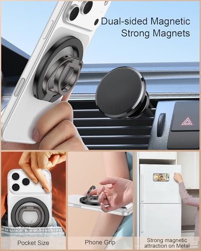 iPhone 17e MagSafe Phone Ring Holder Grip, Double Side Magnetic Grip Stand - color: Black