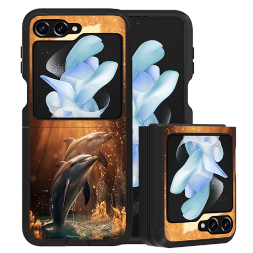 for Samsung Galaxy Z Flip 5 Case, Heavy Duty Dual Layer Hybrid Military Grade Shockproof Drop Folding Protective Cover for Samsung Galaxy Z Flip 5 5G 2023, Dolphin - color: Dolphin
