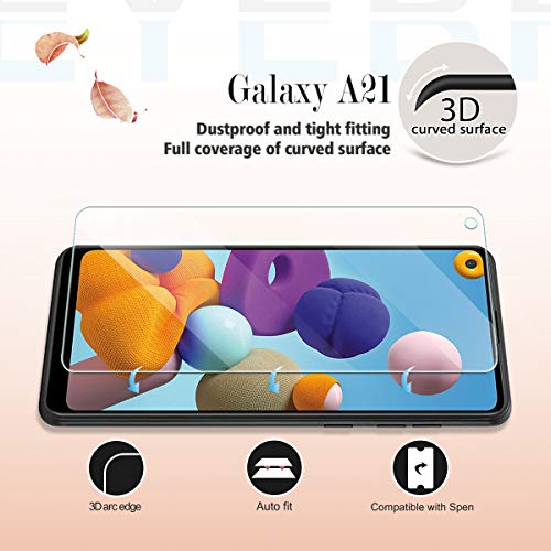 YEBF Galaxy A21 HD Clear Tempered Glass Screen Protector + Camera Lens Protectors by YEYEBF,[2+2 Pack] [3D Glass] [Anti-Glare] [Bubble-Free] Screen Protector Glass for Samsung Galaxy A21 - size: Galaxy A21
