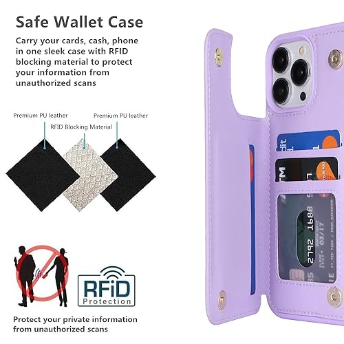 iCoverCase Compatible with iPhone 14 Pro Case with Card Holder, Wallet Case for Women Men RFID Blocking PU Leather Protective Phone Case 6.1 Inch (Light Purple) - color: Light Purple