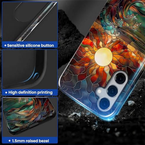 Case for Samsung Galaxy S23 FE, 2 in 1 PC Hard Shell & Silicone Inner Bumper, AntiScratch Fullbody Cover Shockproof Slim Design Stained Glass Sun Waves - color: Stained Glass Sun Waves, size: Galaxy S23 FE