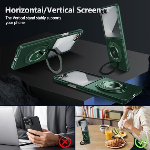 Magnetic Case for Samsung Galaxy Z Flip 7, [Compatible with MagSafe] Military Grade Shockproof Slim fit Samsung Z Flip 7 Phone Case with Magnetic Ring Kickstand, Green - color: Green, size: Samsung Galaxy Z Flip 7