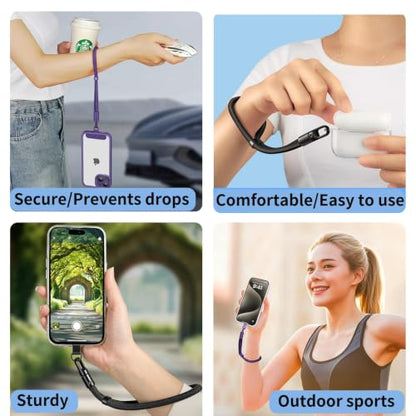 Anti Theft Phone Wrist Strap With 2 Metal Tether Tabs，Adjustable Wristlet & Hand Cell Phone Lanyard for Women and Men - color: Black