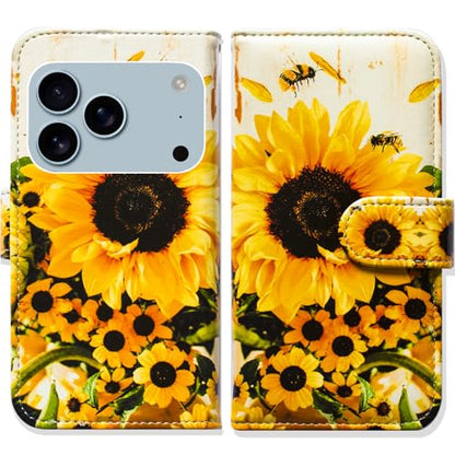 Bcov Case for iPhone 17 Pro,Sunflower Bee Flip Phone Case Wallet Cover with Card Slot Holder Kickstand Case for iPhone 17 Pro - color: Sunflower Bee