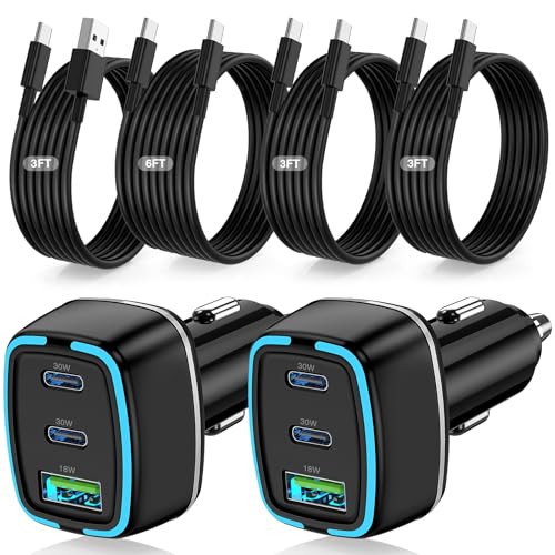 75W USB C Car Charger, 3-Port Super Fast Charging Cigarette Lighte - color: Black