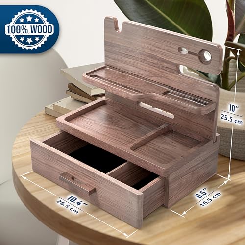 BarvA Phone Docking Station with Drawer Organizer | Night Stand Desk Charging Station | Upgraded Nightstand Organizer | Dresser Smart Watch Earbuds Phone Stand | Room Decor Gifts for Women Men Mom