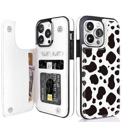 Compatible with iPhone 13 Pro 6.1" Wallet Case with Card Holder Folio Flip PU Leather Kickstand Card Slots Case Double Magnetic Clasp and RFID Blocking Cover 6.1 Inch (Cow Print) - color: Black Cow Print, size: iPhone 13 Pro