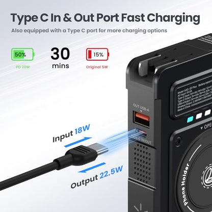 10000mAh for Magsafe Portable Charger Power Bank Built in Cables&Wall Plug - color: Black