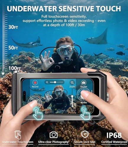 Gen 5th Diving Phone Case for iPhone 17 16 15 14 13 12 11 Pro Max Galaxy S25 S24 S23 Ultra, [98ft/30m] Waterproof Shellbox Underwater Camera Case, Professional for Scuba Snorkeling - color: 5th Dark