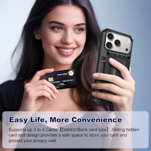 SAMONPOW for iPhone 18 Pro Max Case with Card Holder [4 Cards] & Kickstand - size: for iPhone 17 Pro Max/18 Pro Max