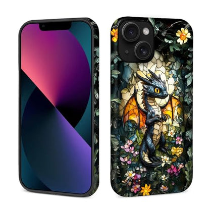 Case for iPhone 13/14,Drop Protection Hybrid 2-Layer Hard Phone Cover-Stained Glass Black Dragon - color: Stained Glass Black Dragon, size: iPhone 13/14