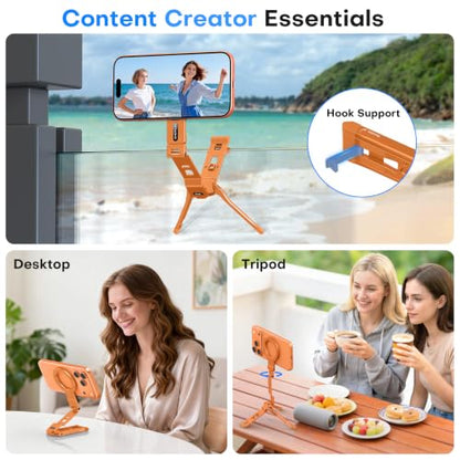 OMOTON TP03 [Ultra-Slim] 360° Rotating for MagSafe Tripod with Hook, Orange - color: Orange