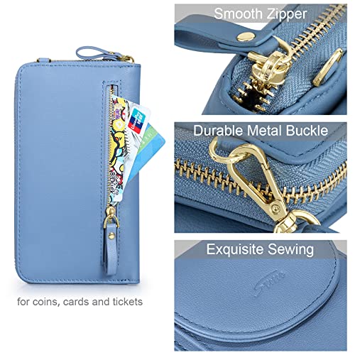 S-ZONE Small Crossbody Bags for Women Phone Purse RFID Blocking Wallet | Card Slots, Vegan Leather, Anti-theft, Multi Pockets, Detachable Adjustable Strap, Travel Eveyday Outing - color: Blue