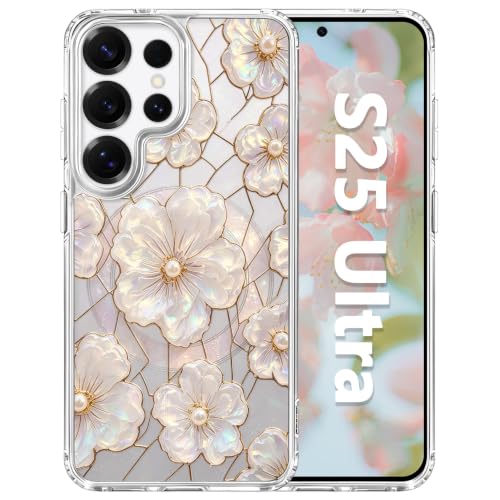 for Samsung Galaxy S25 Ultra Magnetic Case【Compatible with MagSafe】 Aesthetic Oil Painting Stained Glass Flower Design, Slim Fit Hard PC Back Shockproof Cute Clear Phone Cover, Light Pink - color: Light Pink, size: Galaxy S25 Ultra
