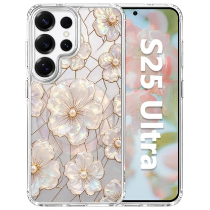 for Samsung Galaxy S25 Ultra Magnetic Case【Compatible with MagSafe】 Aesthetic Oil Painting Stained Glass Flower Design, Slim Fit Hard PC Back Shockproof Cute Clear Phone Cover, Light Pink - color: Light Pink, size: Galaxy S25 Ultra