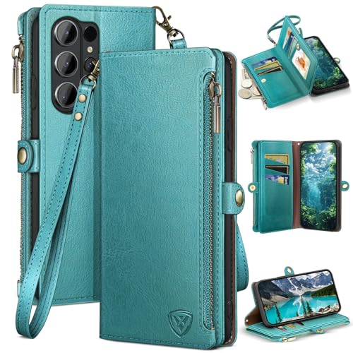 XcaseBar Compatible with ‌Samsung Galaxy S26 Ultra Wallet case with Zipper Credit Card Holder【RFID Blocking】,Flip Folio Book PU Phone case Shockproof Cover Women Men for S26 Ultra case Blue Green - color: Blue Green, size: Samsung Galaxy S26 Ultra