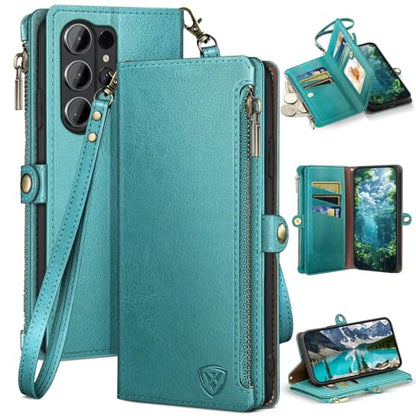 XcaseBar Compatible with ‌Samsung Galaxy S26 Ultra Wallet case with Zipper Credit Card Holder【RFID Blocking】,Flip Folio Book PU Phone case Shockproof Cover Women Men for S26 Ultra case Blue Green - color: Blue Green, size: Samsung Galaxy S26 Ultra