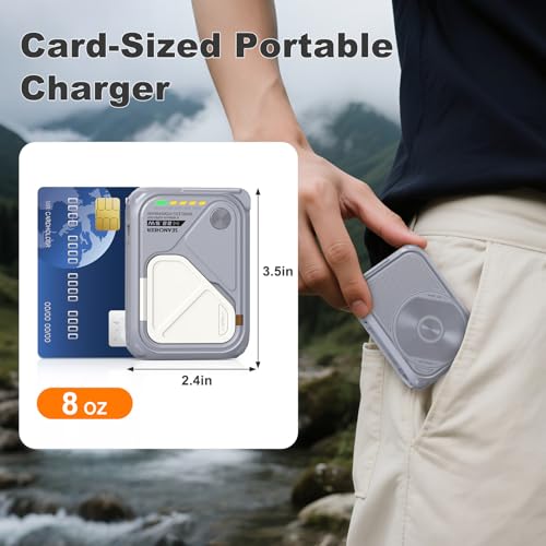 SEANCHEER P05 Portable Charger, Magnetic Power Bank, Small PowerBank, Battery Pack10000mAh Travel Essentials Fast Charging with Built in Cable, Foldable Wall Plug for iPhone,Samsung,Andriod - color: Grey