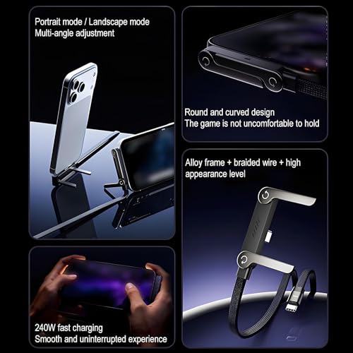 2-in-1 Invisible Stand Charging Cable, 240W USB-C Fast Charge, 5FT - color: Black 1pcs