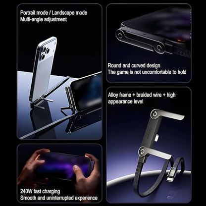 2-in-1 Invisible Stand Charging Cable, 240W USB-C Fast Charge, 5FT - color: Black 1pcs