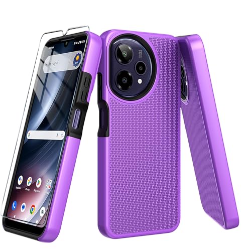 for Cricket Icon Plus 2026 (Plus Version Only) /AT&T Verge 2 Case with Tempered Glass Screen Protector,Dual Layer Heavy Duty Shockproof Protection (Purple) - color: Purple