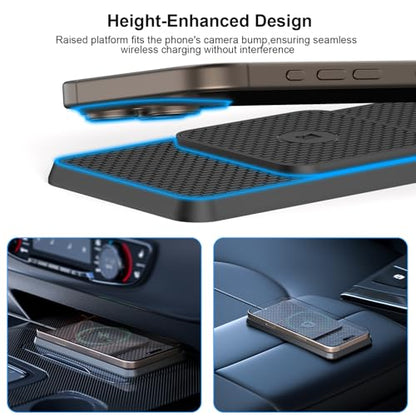 Wireless Car Charging Pad, Reestecqi 15W Fast Wireless Car Charger Pad Non Slip Charging Mat with 30cm Cable and 70cm Extension Compatible with iPhone 16 Pro/15/14/13 AirPods Samsung Google