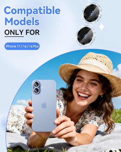 CloudValley All Bling Camera Lens Protector for iPhone 17/iPhone 16/Plus - color: Bling Blue