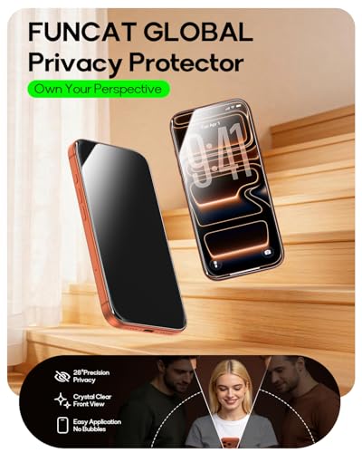 2 Pack for iPhone 17 Privacy Screen Protector Tempered Glass:9H+ Durable, Auto Positioning, Bubble Free, High Definition, Easy Installation